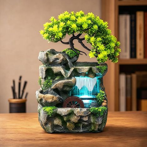 Fontaine d'intérieur avec éclairage LED, fontaine pour plantes vertes, pompe submersible silencieuse Fontaine de jardin décorative pour salon, bureau, chambre à coucher, humidification (1/5)
