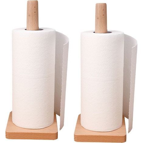 Porte-Rouleau de Papier Essuie-Tout en Bois pour Cuisine, Support Vertical pour Essuie-Tout de Salle de Bain, Accessoires de Rangement pour (1/5)