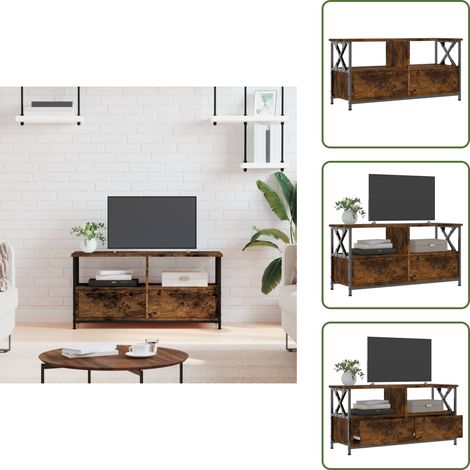 The Living Store Meuble TV chêne fumé 90x33x45 cm bois d'ingénierie et fer - Meuble tv bois d'ingénierie (1/5)
