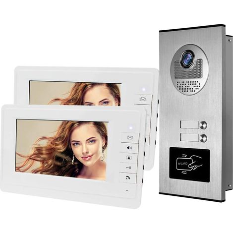 7 '' Couleur Filaire Interphone Vidéo Porte Système de Téléphone kit 700TVL RFID Accès Entrée Caméra Sonnette IR Vision Nocturne pour 2 Appartements/Famille/Maison (1/5)