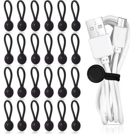 Attaches de câble magnétiques, lot de 24 attaches de câble magnétiques en silicone, attaches de câble magnétiques réutilisables, organiseur de câbles magnétique multifonctionnel, pour câbles d'écouteu (1/5)