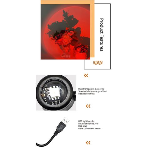 Toivize USB Flexible 360° Sonnenuntergangsprojektorlampe, Romantisches Ambiente-Fotolicht, Kompakte LED in Lila, Blau, Rot und Gelb (1/5)