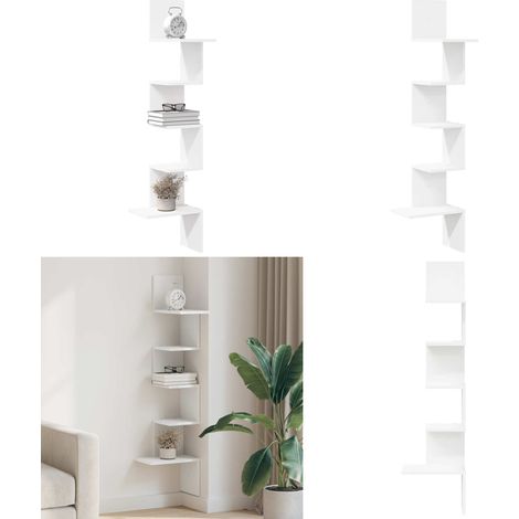 vidaXL Étagère d'angle murale blanc 32x32x127,5 cm bois d'ingénierie (1/5)