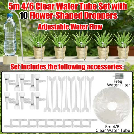Kit d'irrigation goutte à goutte pour jardin (tuyau de 5 mètres, 10 régulateurs), tuyau 4/7 mm, micro-goutteurs (1/5)