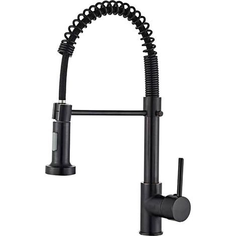 Robinet Cuisine, Mitigeur Cuisine Avec Douchette Pivotant à 360° d'Évier à Arc Élevé Pulvérisateur Escamotable 2 Modes, Acier Inoxydable
