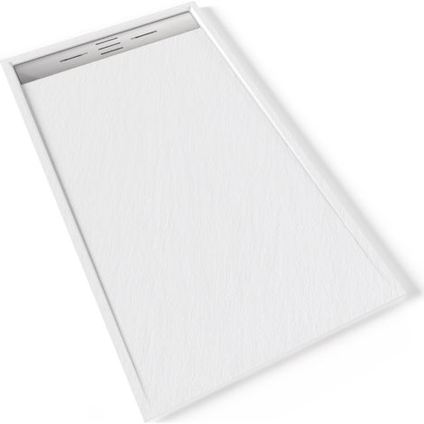 HIEMAL INOX Receveur de douche 90 x 160 cm résine Blanc aspect ardoise + bonde inox incluse - Salle de bain (1/5)