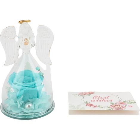 Ornement fleur préservée rose en verre figurine éternelle – Présent femme petite amie bleu clair, décoration (1/4)