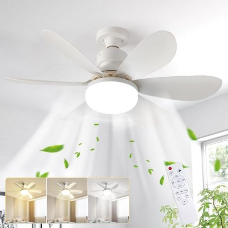 Ventilateur de Plafond avec Lumière et Telmmande, 52CM 40W Petit Dimmable Ventilateur Plafond LED avec Douille E27, 6 Pales,3 Vitesses,Timing (1/5)