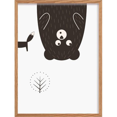 Tableau cadre bois clair Ours de la forêt Scandi II - Noir cadre Bois clair (1/3)