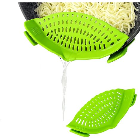 Lot de 2 Passoires Pliables, Panier Filtrant en Silicone avec Clip, Passoire Pâtes Multifonction Cuisine, Dortoir Maison Camping - Légume Fruit (Green) (1/5)