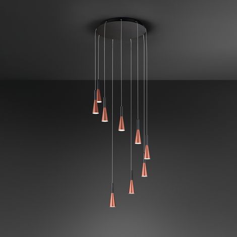 Sospensione in alluminio colore nero  9 luci Cone LED 63W 3000K CRI80 220-240V 50/60Hz 3600Lm (1/2)