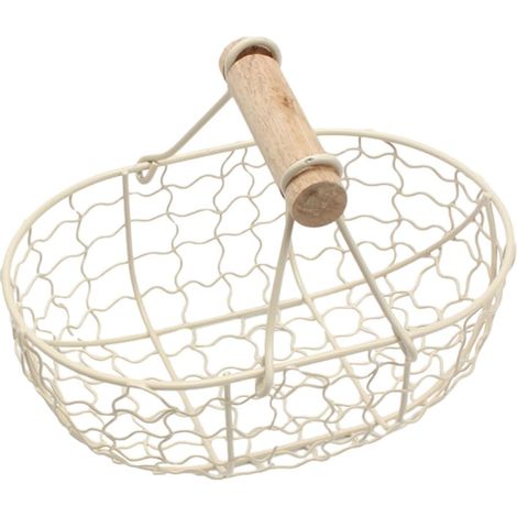 Panier Œufs Fer Rustique Poignée Bois, rangement 12 œufs design ferme cuisine/décoratif