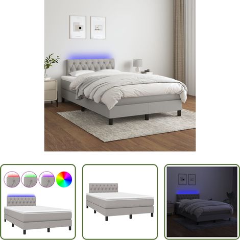 vidaXL LED-Leiste - Boxspringbett mit Matratze & LED Hellgrau 120x200 cm Stoff (1/5)
