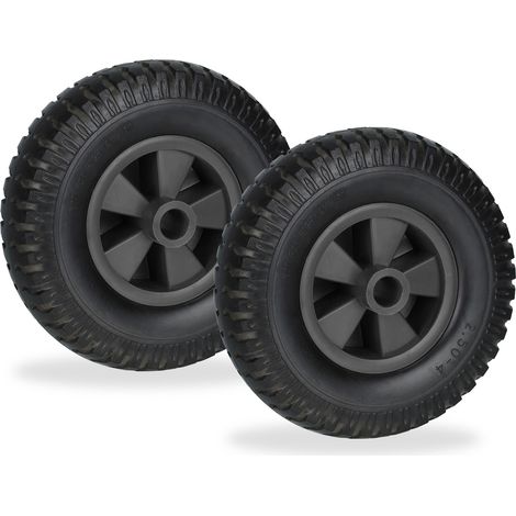 Relaxdays Schubkarrenrad 2.50-4, 2er Set, Vollgummirad, Kunststoff, Ersatzrad Schubkarre, pannensicher, 80 kg, schwarz