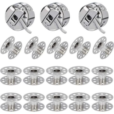 3 Pièces Boîte à Canette pour Machine à Coudre, 15 Pièces Bobine en Métal, Compatible pour Singer Janome Brother Machine à Coudre Domestique Standard