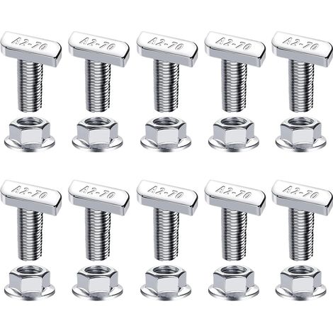10pcs T Nuts and Bolts, Aluminum T Slot Kit, Fastener Screw Set with Adjustable Fit,track Hardware Set, Door Mechanism, Solar Panel Mounting (1/5)
