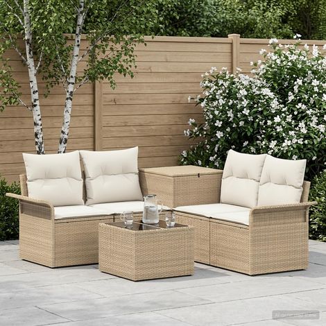 vidaXL Juego de Sofá 6 uds. 4-Número de plazas Beige y blanco crema (1/5)