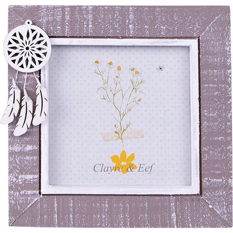 Cadre photo 10x10 cm en bois gris et blanc avec attrape-rêves style champêtre 14x14 cm - PANGIVO (1/3)