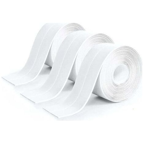 3 Pièces Rouleau Joint Silicone Blanc Salle De Bain, Ruban Adhésif Blanc Cuisine Ruban D'Étanchéité, Anti-Fuite Adapté À De Salle De Bains, Toilettes,Nombreuses Occasions (320 3,8Cm) (1/5)