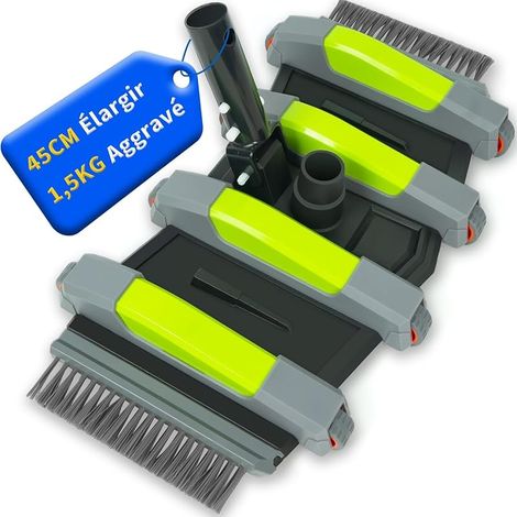 Balai Aspirateur Piscine 45 cm avec Roues, Brosse Aspirateur Piscine avec Raccord d’Aspiration, Brosse de Fond Piscine Flexible avec Brosse Latérale, Compatible Tuyaux 3.2cm et 3.8cm