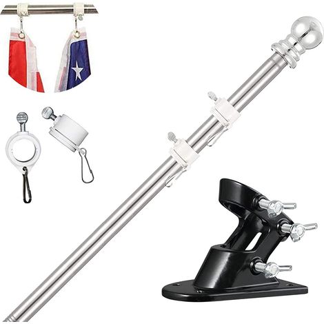 Fahnenmast aus Aluminium, Wandhalterung, verstellbar, 150 cm, Silber
