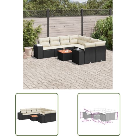 The Living Store Salon de jardin 9 pcs avec coussins noir résine tressée - Ensemble Salon De Jardin - Meuble Extérieur - Jardin Design - Mobilier De Jardin - Set Salon De Jardin (1/3)