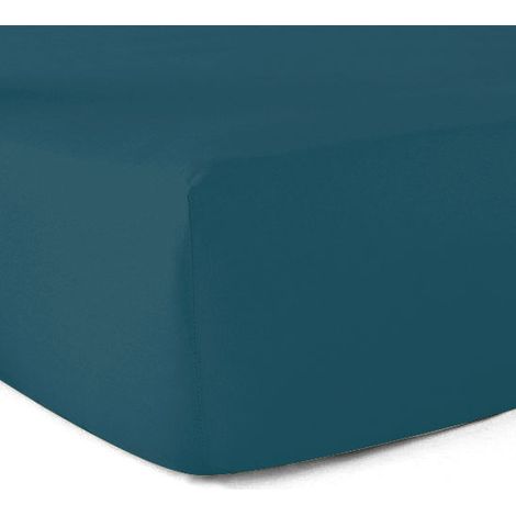 Drap-housse 100% coton 57 Fils Bleu foncé 120 x 190 cm - Bonnet 30 cm