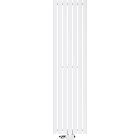 ECD Germany Design Paneelheizkörper Stella Mittelanschluss 370 x 1400 mm Weiß mit Anschlussgarnitur Thermostat Universal Eck- und Durchgangsform, Flach Einlagig Vertikal, Heizkörper Badheizkörper