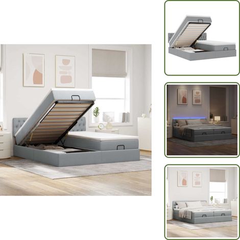 vidaXL Ottoman-Bett mit Matratzen & LEDs Hellgrau 200x200 cm Stoff (1/5)