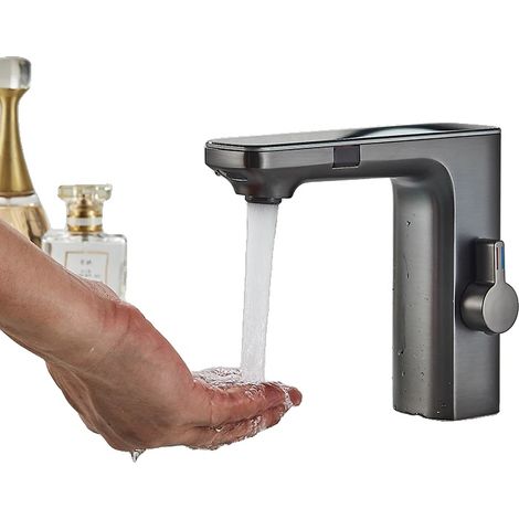 Robinet de lavabo, fonctionnement sans contact, design contemporain, Gris Pistolet (1/2)