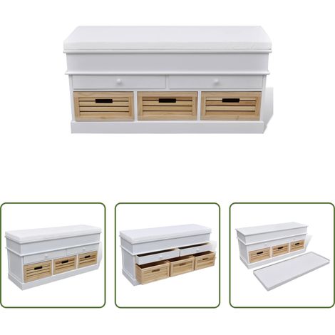 Rangement de chaussures - Banc d'entrée et de rangement avec coussin 2 tiroirs Blanc (1/5)