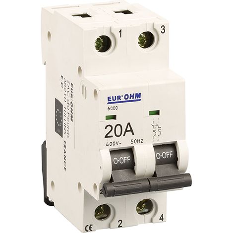 Disjoncteur bipolaire courbe C connexion vis haut/bas - IP20/IK02 20A 6kA (1/3)