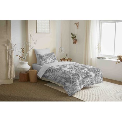 Pack complet housse de couette réversible "Vanessa" 4 pièces pour lit 90 x 190 Adama Perle