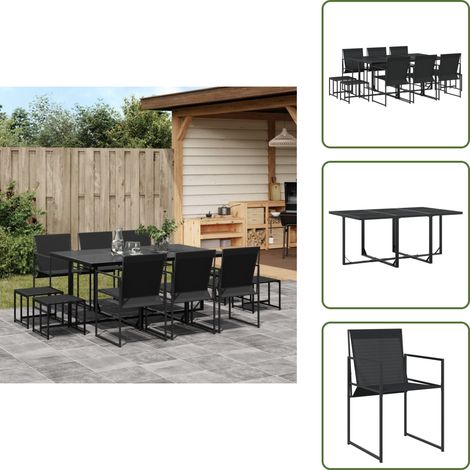 11-tlg. Garten-Essgruppe Schwarz Textilene - Gartentisch - Esstisch - Gartenmöbelset - Rattanmöbel - Outdoor Essgruppe