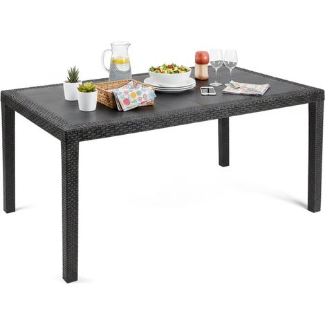 Dmora Gartentisch Imola, Feststehender rechteckiger Tisch, Mehrzweck-Gartentisch in Rattan-Optik, 100 % Made in Italy, Cm 138x78h72, Anthrazit