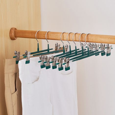lot de 10 cintres à pantalon en acier inoxydable avec pinces antirides réglables pour jupes et pantalons rangement d armoire (1/4)