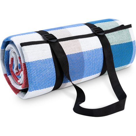 Paco Home Picknickdecke Campingdecke XXL Strand Picknickdecke Wasserdicht Mit Tragegriff 200x300cm, Rot-Blau 3