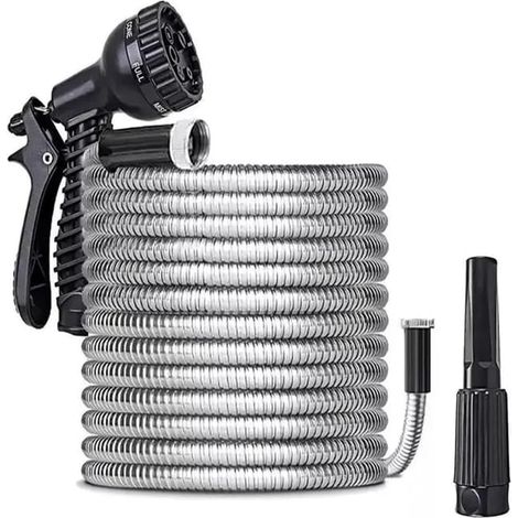 Tuyau en acier inoxydable robuste anti-pli et anti-rouille avec pistolet de pulvérisation, longueur 50 pieds (1/5)