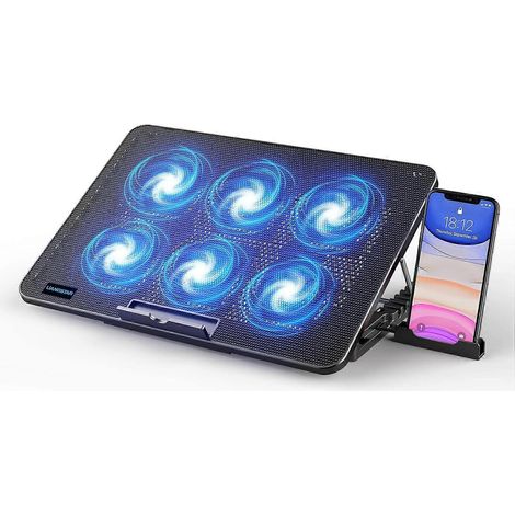 Support de refroidissement pour ordinateur portable, refroidisseur avec 6 ventilateurs silencieux pour ordinateurs portables de 12 à 17 pouces, support stable, 7 hauteurs et vitesses de ventilation ré (1/5)
