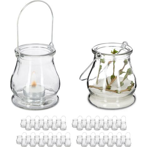 Relaxdays Set of 48 Lanterns, Decorative Candle Holders for Outdoors & Indoors, H x D: 10 x 8.5 cm, Glass, Transparent (1/5)