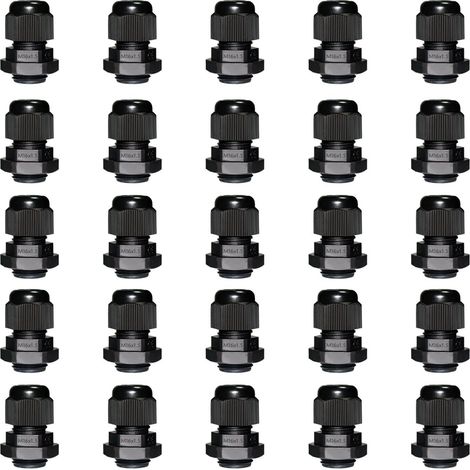 Lot de 25 presse-étoupes M16, étanches IP68, passe-câbles pour extérieur, jardin, boîte de dérivation, en plastique et nylon, noir (1/5)