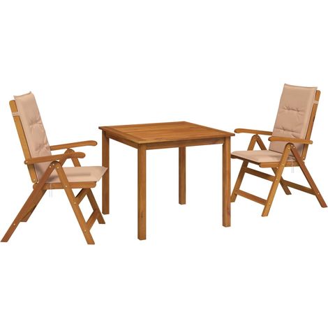 3-Piece Garden Dining Set 2-Seaters Beige Solid Acacia Wood vidaXL (1/5)