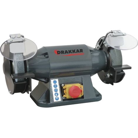 Drakkar Equipement – Touret à meuler 150 mm – Puissance 520 W – Vitesse 2950 tr/min – Alimentation 230 V – Meules grain 36 et 80 (1/2)