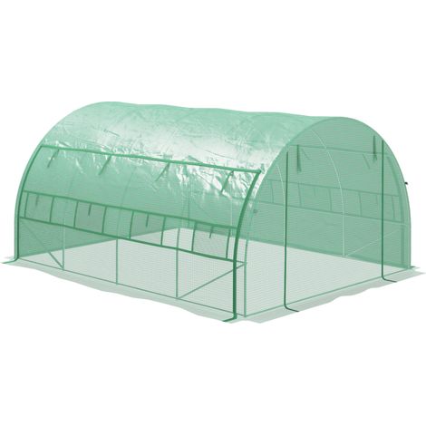 Foliengewächshaus, Treibhaus, begehbar, Netzfenster, Metallrahmen, 4x3x2m, Grün