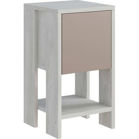 Dmora - Comodino Filippa, Comò basso, Tavolino da notte, Mensola da letto, 30x30h55 cm, Bianco e Tortora