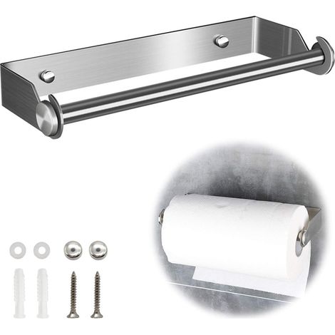 Kitchen Paper Holder Bracket Stainless Steel Paper Towel Holder Sopalin Dispenser Paper Towel Holder Wall Mounted Kitchen Roll Holder for Bathroom Toilet Cabinet (27cm)