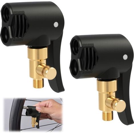 2 Pièces Adaptateur de Valve de Pneu de Voiture, Embout Gonflage Laiton, Universels avec Levier de Verrouillage et Valve de Déflation, Accessoires pour Pompe à Air Compatible Voiture Moto Vélo (1/5)