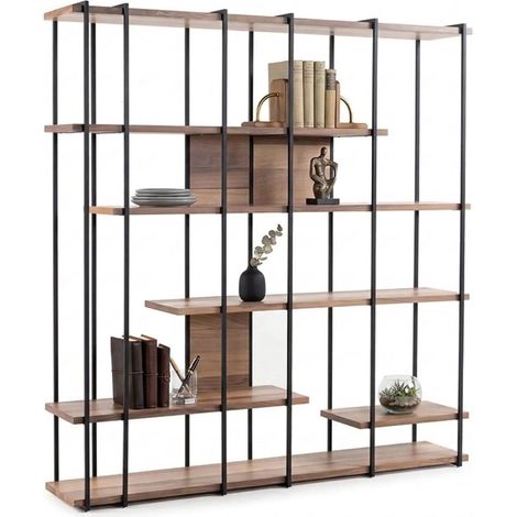 Libreria Calogero, Biblioteca 5 Ripiani, Installazione Libera, Utilizzabile Come Divisorio Locale, 170x35x180h cm Marrone Noce
