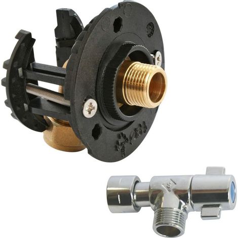 Pack sortie de cloison FIXOPLAC WC - raccord coudé PER à glissement Ø12 - mâle 3/8" (12/17) + robinet wc - Somatherm (1/2)