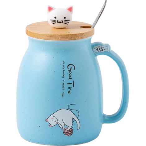 Tasse à café en céramique mignonne, couvercle chat mignon avec cuillère, dessous de verre kawaii, tasse à thé fantaisie rose, mug femme, tasse de Noël, cadeau fête des mères, cadeau d'anniversaire, 45 (1/5)